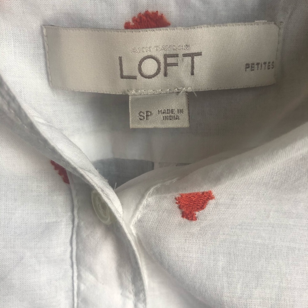 Loft SP red embroidered short sleeve white blouse - Picture 4 of 5